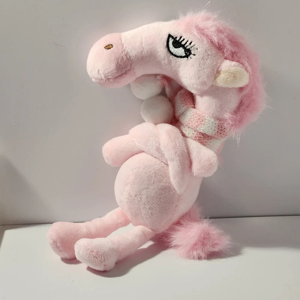 Pink Plush Horse Keychain with Scarf and Pom Poms Bag Charm 5.5 Inch